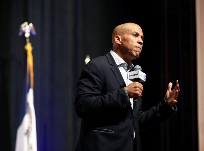 Democratic presidential candidate and U.S. Senator Cory Booker speaks at the One Iowa and GLAAD LGBTQ Presidential Forum in Cedar Rapids, Iowa, September 20, 2019. REUTERS/Scott Morgan