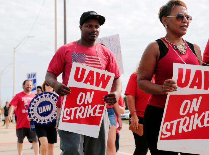 General Motors Detroit-Hamtramck Assembly plant worker Pierre Duhart walks the picket line during the United Auto Workers (UAW) national strike in Hamtramck, Michigan, U.S., September 22, 2019. REUTERS/Rebecca Cook