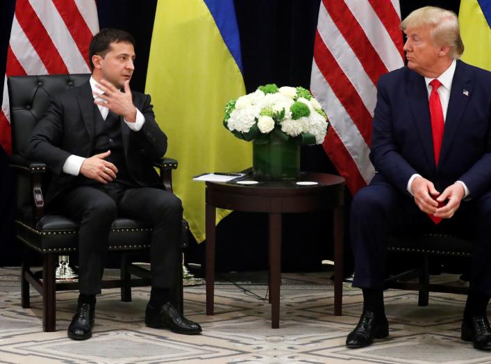 Ukraine's President Volodymyr Zelenskiy speaks as he and U.S. President Donald Trump hold a bilateral meeting on the sidelines of the 74th session of the United Nations General Assembly (UNGA) in New York City, New York, U.S., September 25, 2019. REUTERS