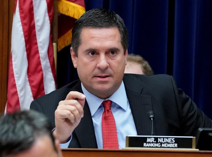 U.S. Representative Devin Nunes (R-CA) questions Acting Director of National Intelligence (DNI) Joseph Maguire during his testimony before a House Intelligence Committee hearing on the handling of the whistleblower complaint