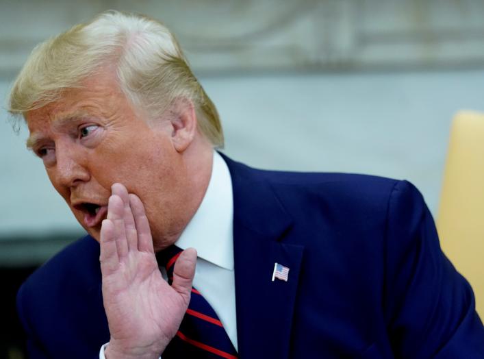 U.S. President Donald Trump speaks during a meeting with Finland's President Sauli Niinisto in the Oval Office of the White House in Washington, U.S., October 2, 2019. REUTERS/Kevin Lamarque