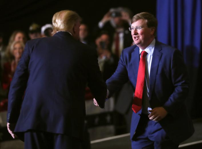 U.S. President Donald Trump introduces Mississippi Republican candidate for governor, Lieutenant Governor Tate Reeves during a campaign rally in Tupelo, Mississippi, U.S., November 1, 2019. REUTERS/Leah Millis