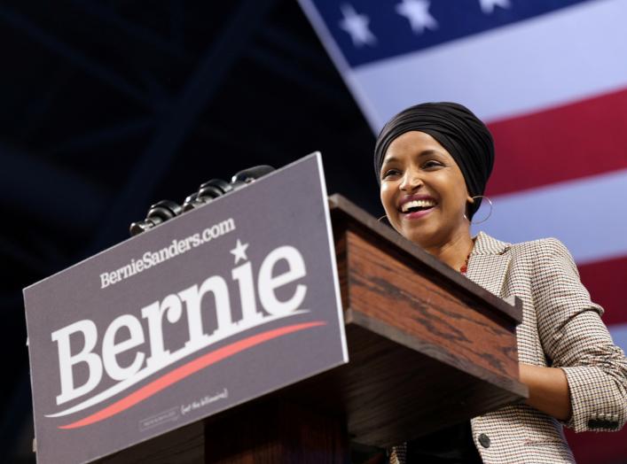 U.S. Representative Ilhan Omar (D-MN) speaks during a campaign rally by Democratic 2020 U.S. presidential candidate Senator Bernie Sanders at Williams Arena at the University of Minnesota - Minneapolis in Minneapolis, Minnesota, U.S. November 3, 2019.