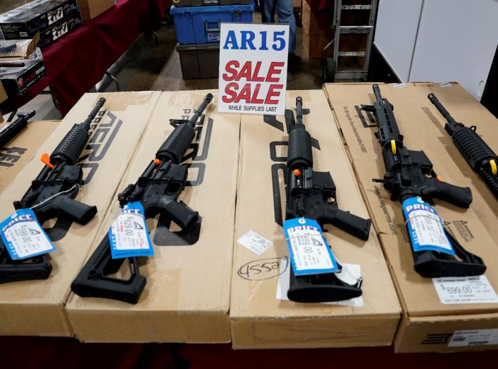 AR-15 rifles are displayed for sale at the Guntoberfest gun show in Oaks, Pennsylvania, U.S., October 6, 2017. REUTERS/Joshua Roberts