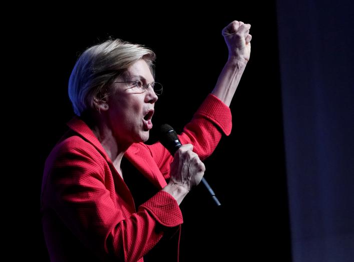 Democratic U.S. presidential candidate Elizabeth Warren appears on stage at a First in the West Event at the Bellagio Hotel in Las Vegas, Nevada, U.S., November 17, 2019. REUTERS/Carlo Allegri