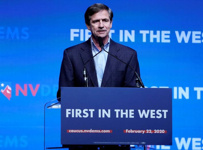 Joe Sestak appears on stage at a First in the West Event at the Bellagio Hotel in Las Vegas, Nevada, U.S., November 17, 2019. REUTERS/Carlo Allegri