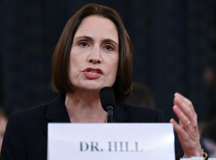 Fiona Hill, former senior director for Europe and Russia on the National Security Council, testifies to a House Intelligence Committee hearing as part of the impeachment inquiry into U.S. President Donald Trump on Capitol Hill in Washington, U.S.