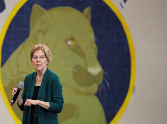 Democratic 2020 U.S. presidential candidate and U.S. Senator Elizabeth Warren (D-MA) speaks at a campaign town hall meeting in Manchester, New Hampshire, U.S., November 23, 2019. REUTERS/Brian Snyder