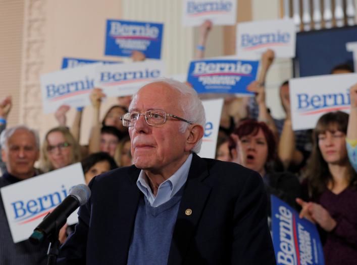 Democratic 2020 U.S. presidential candidate and U.S. Senator Bernie Sanders (I-VT) pauses while speaking at a campaign town hall meeting in Portsmouth, New Hampshire, U.S., November 24, 2019. REUTERS/Brian Snyder