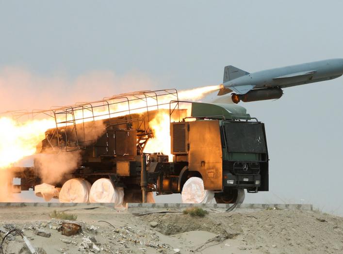 A Saegheh missile is fired from its launch vehicle during Iran's Revolutionary guards war games in the Hormuz area of southern Iran April 25, 2010. REUTERS/Mehdi Marizad/Fars News (IRAN - Tags: POLITICS MILITARY)