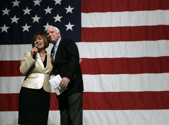 Republican Senate candidate Sharron Angle (L) introduces U.S. Senator John McCain (R-AZ) during a campaign rally at the Orleans hotel-casino in Las Vegas, Nevada October 29, 2010. REUTERS/Las Vegas Sun/ Sam Morris