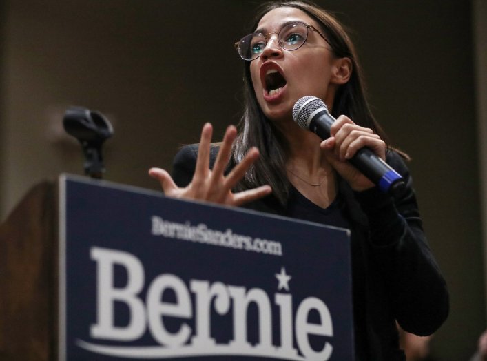 Rep. Alexandria Ocasio-Cortez (D-NY) speaks ahead of Democratic 2020 U.S. presidential candidate and U.S. Senator Bernie Sanders' campaign rally in Storm Lake, Iowa, U.S., January 26, 2020. REUTERS/Ivan Alvarado