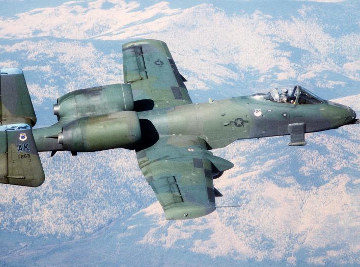 An A-10 Thunderbolt II aircraft from the 343rd Tactical Fighter Wing prepares to drop Mark 82 bombs during combined Army-Air Force live fire exercises (CALFEX IV) at the Yukon Command Training Site.