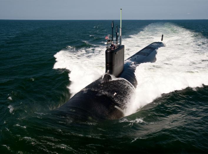 The Virginia-class attack submarine USS California (SSN 781) underway during sea trials.