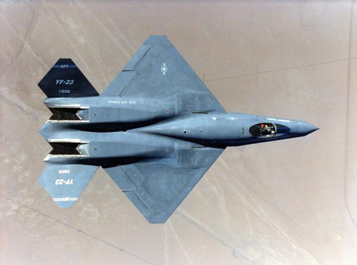 Top view of the Northrop-McDonnell Douglas YF-23 in flight. (U.S. Air Force photo)